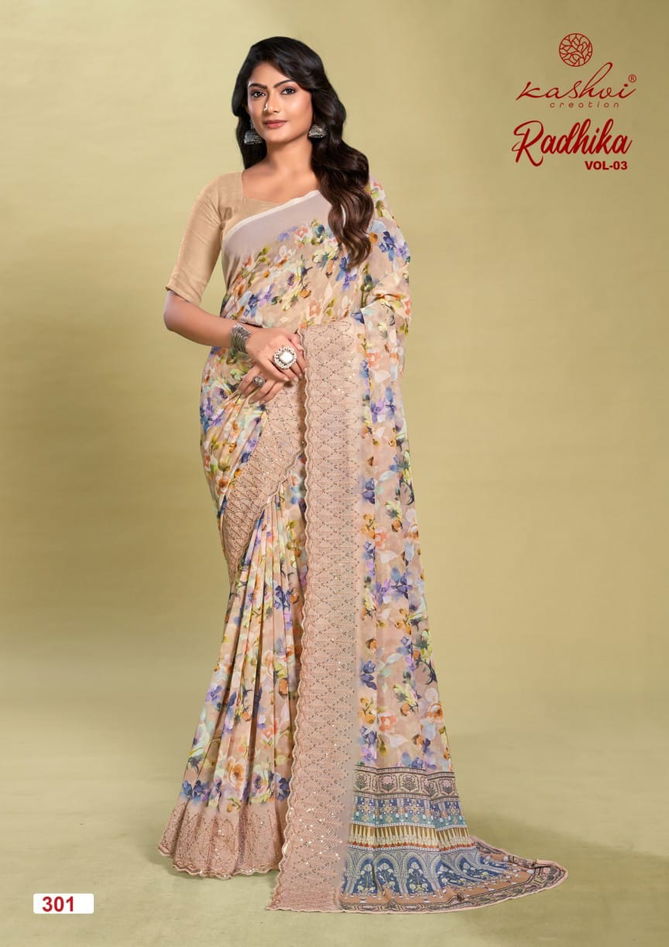 Radhika Vol 3 By Kashvi Embroidery Weightless Printed Sarees Wholesale Online	